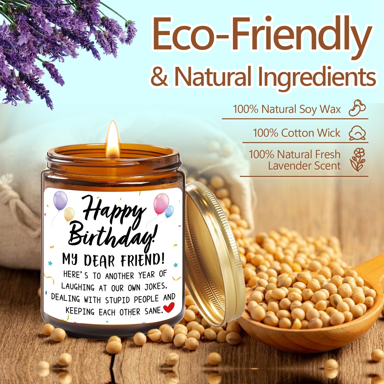 Happy Birthday Gifts Candle - Funny Birthday Gifts For Women, Men, Sister, Brother, Coworker, Classmate, Bestie - Best Friends Friendship Bday Gift Ideas For Her Him - Lavender Scented Candles