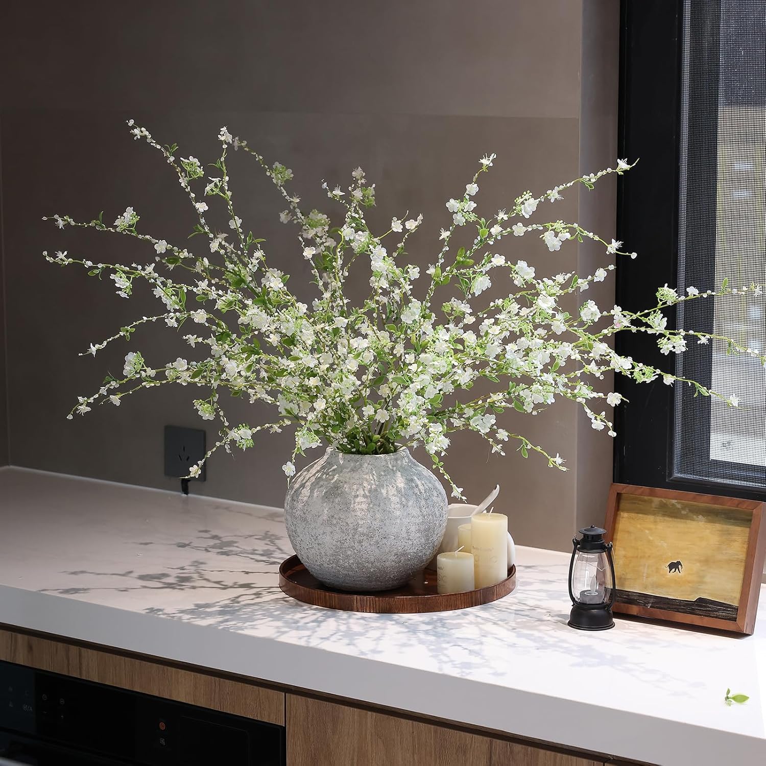 3Pcs 45" Artificial Cherry Blossom Branches White Fake Silk Cherry Blossoms Flowers With Long Stem For Wedding Decorations Table Centerpieces Vase Arrangement Home Decor (White)