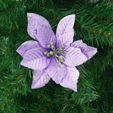 12Pcs 5 Inch Glitter Artificial Poinsettia Flowers With Ties For Wedding Christmas Festival Holiday Decor Xmas Wreath Garland Ornament Purple