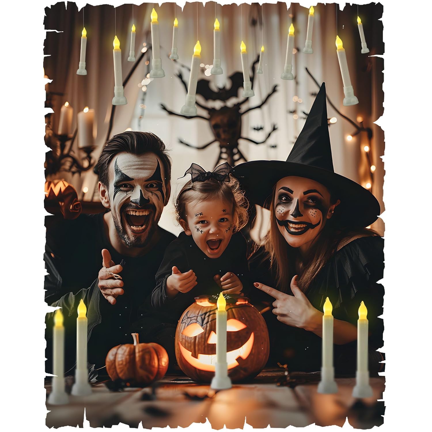 Batteries Included Floating Candles With Wand Remote, 12Pcs Flickering Warm Light Flameless Taper Candles, Magic Hanging Candles With Base For Birthday Party, Halloween Decorations