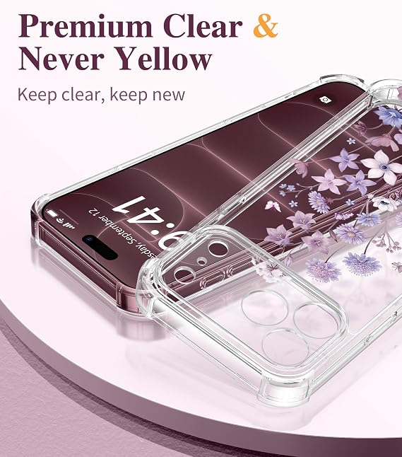 Clear Floral Slim Protective Case for iPhone 18 Pro and iPhone 17 Pro Women