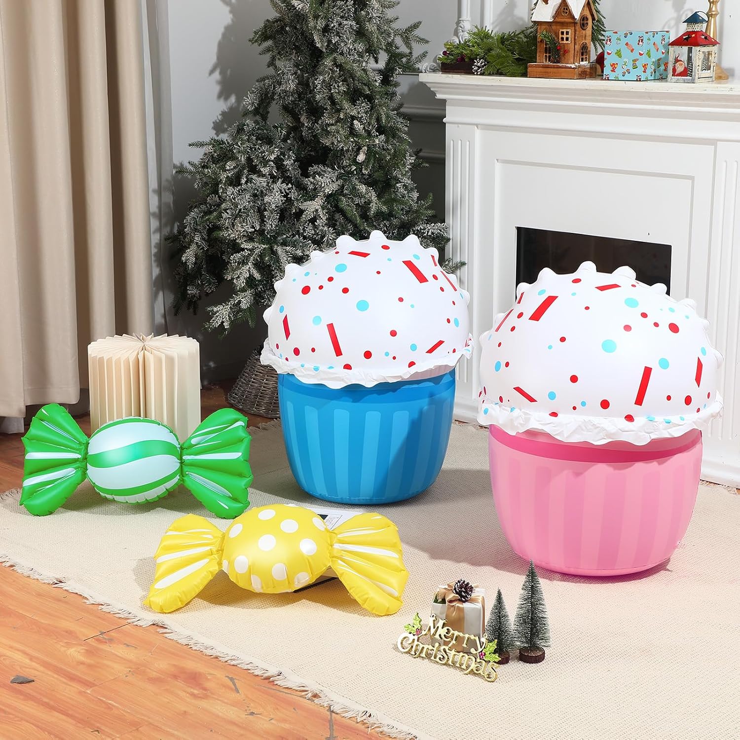 4 Pcs 24 Inch Christmas Inflatable Candy Outdoor Decorations Pvc Blow Up Cake And Candy Decor For Xmas Candy Themed Part