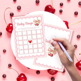 Pink Bow Baby Shower Games, 25 Pcs Cherry Baby Bingo Game For Adults, 5"×7" Double-Sided Gender Reveal Cards For Party Decorations Favors - C02