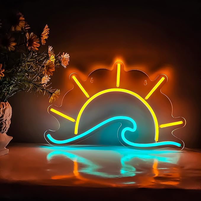 Sunset Sunrise Neon Sign Sun On The Sea LED Wave Wall Light Beach Ocean Room Decor