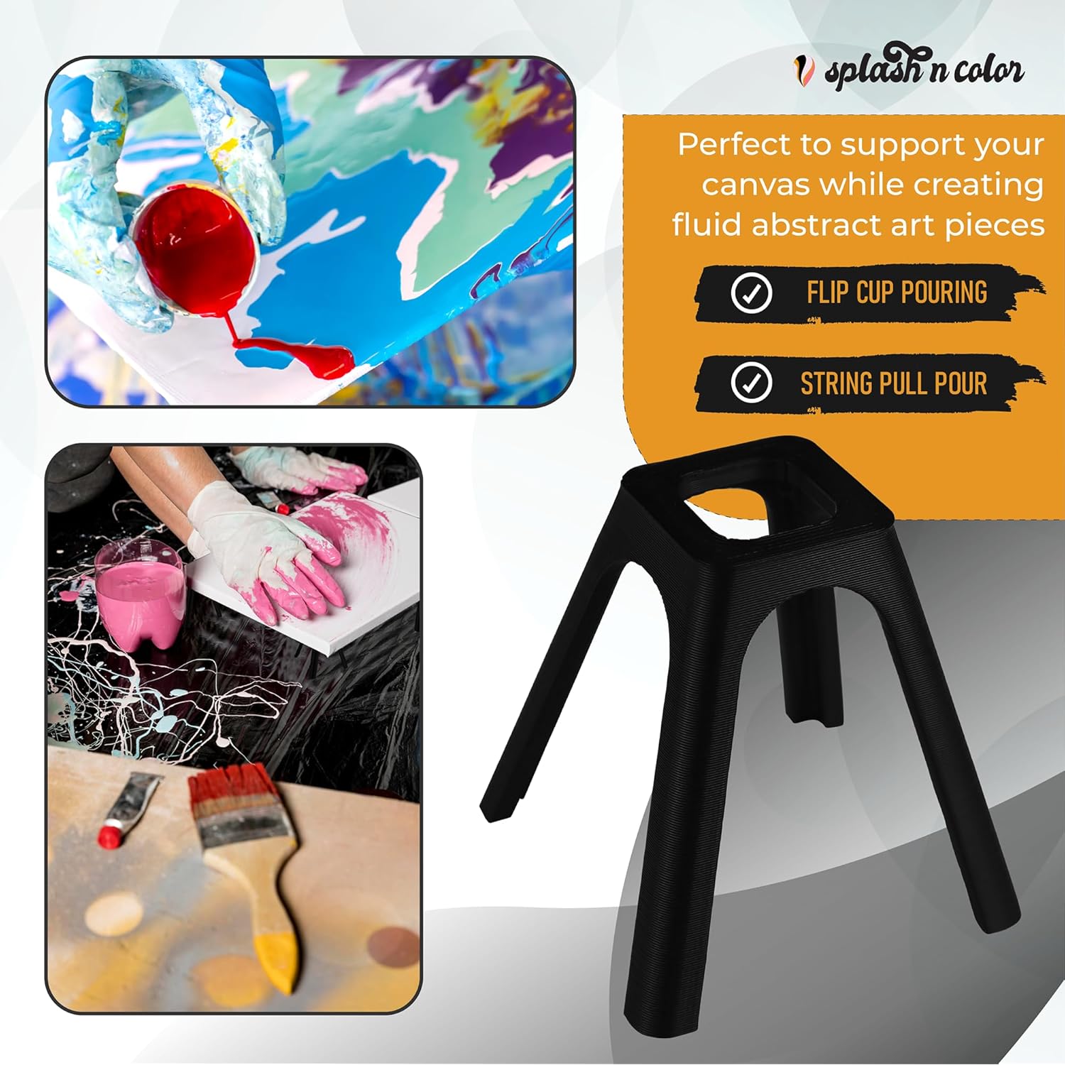 Splashncolor 4 Pack Canvas Stand - For Acrylic Pouring Masters Ready To Pour Acrylic Paint, Riser Up To Medium Canvas For Painting, Pour Painting Stand For Cups And Painting Supplies (Black, 3 Inches)