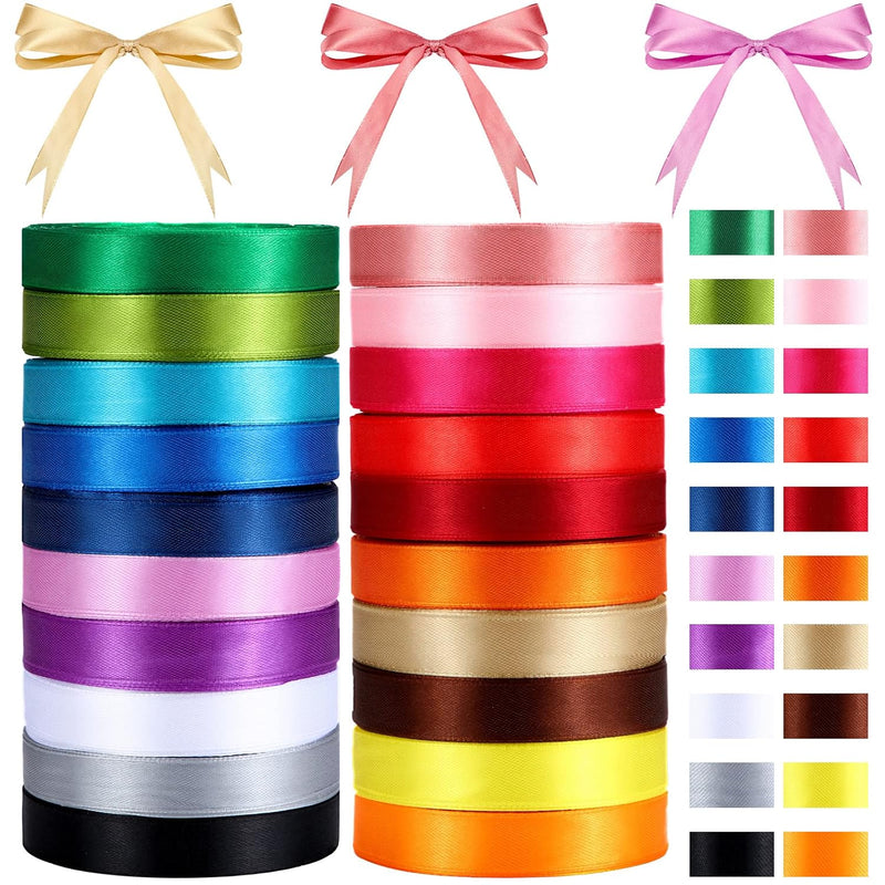 20 Rolls Rainbow Satin Ribbon Set Solid Color Fabric Polyester Ribbon Assortme