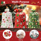 Large Christmas Gift Bags - 3 Pcs Jumbo Christmas Bags 56"X36" - Big Santa Gift Bags For Giant Gifts - Heavy Duty Plastic Xmas Bags For Presents