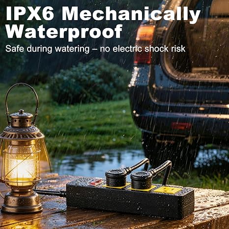 Waterproof Outdoor Power Strip 3 Outlets 6FT Extension Cord Weatherproof Surge Protector