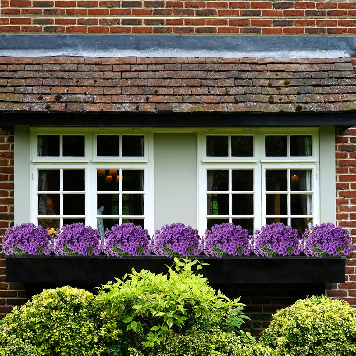 15 Bundles Artificial Flowers Uv Resistant Outdoor Plants No Fade Faux Plastic Shrubs Fake Silk Flowers Window Box Garden Porch Home Decoration(Purple)