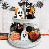 Halloween Wood Signs Decorations Halloween Wooden Signs Pumpkin Ghost Black Cat Freestanding Table Signs, Halloween Tiered Tray Decor For Rustic Farmhouse Home Mantle
