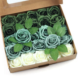 Green Artificial Flowers Foam Green Roses With Stems For Diy Wedding Flowers Bridal Shower Table Centerpieces Party Decor Christmas Tree 25Pcs