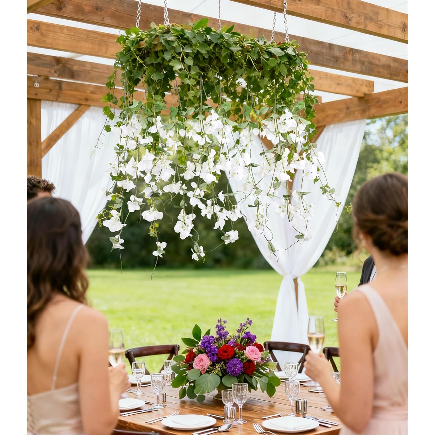 5.58Ft 5Pcs Bougainvillea Artificial Flowers Vines Faux Silk Hanging Bougainvillea Nearly Natural Plants For Porch Patio Balcony Home Wedding Decoration (White)