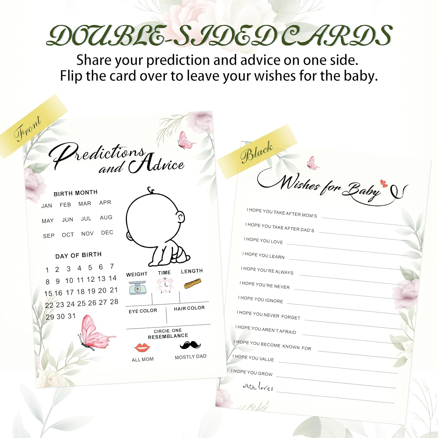 Baby Predictions & Advice Cards For Baby Shower Games, 50 Pcs Party Baby Prediction Cards, Display Stand, Boys Girls Gender Reveal Games For Guests, Advice And Wishes For New Parents To Be, Style-002