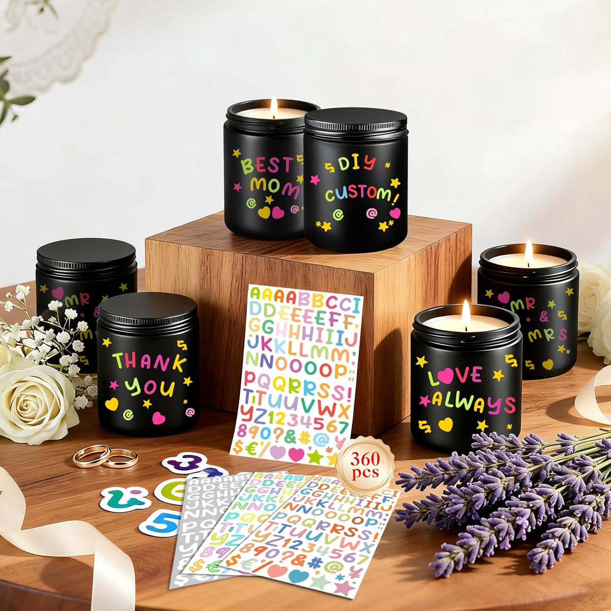Lavender Scented Candles Personalized Gifts For Women Men | Funny Birthday Candle Diy Custom Message With Letter & Number Stickers - Make Your Unique Gift For Valentine'S/Mother'S Day/Anniversary