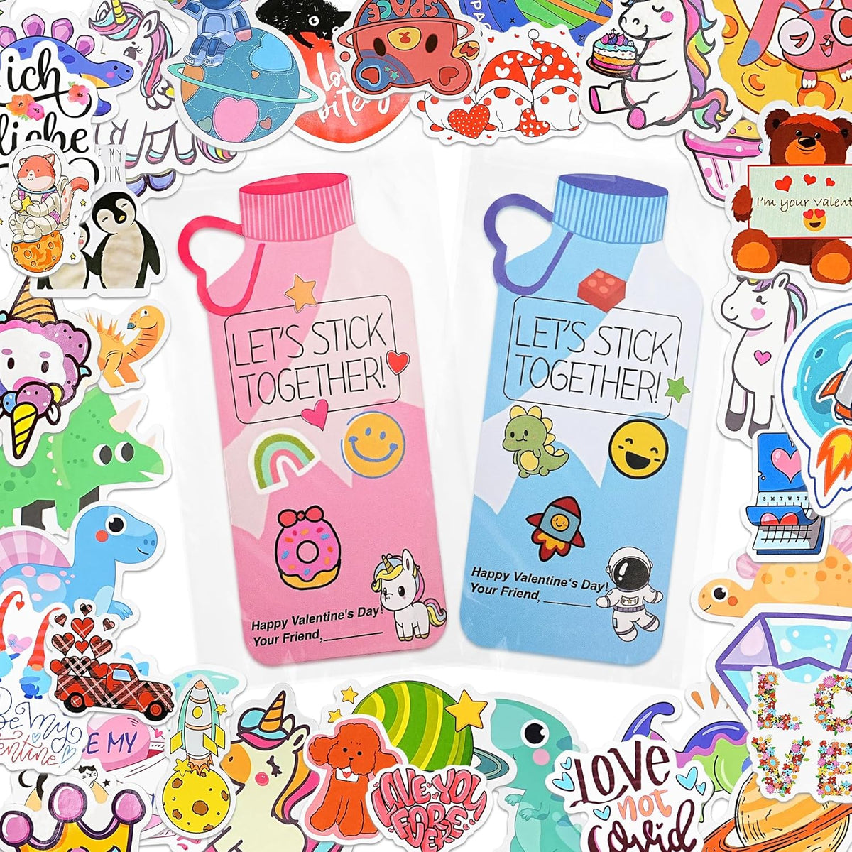 24Pack Valentines Day Cards For Kids School With Water Bottle Cards And 200Pcs Stickers, Valentine Crafts Class For Boys And Girls