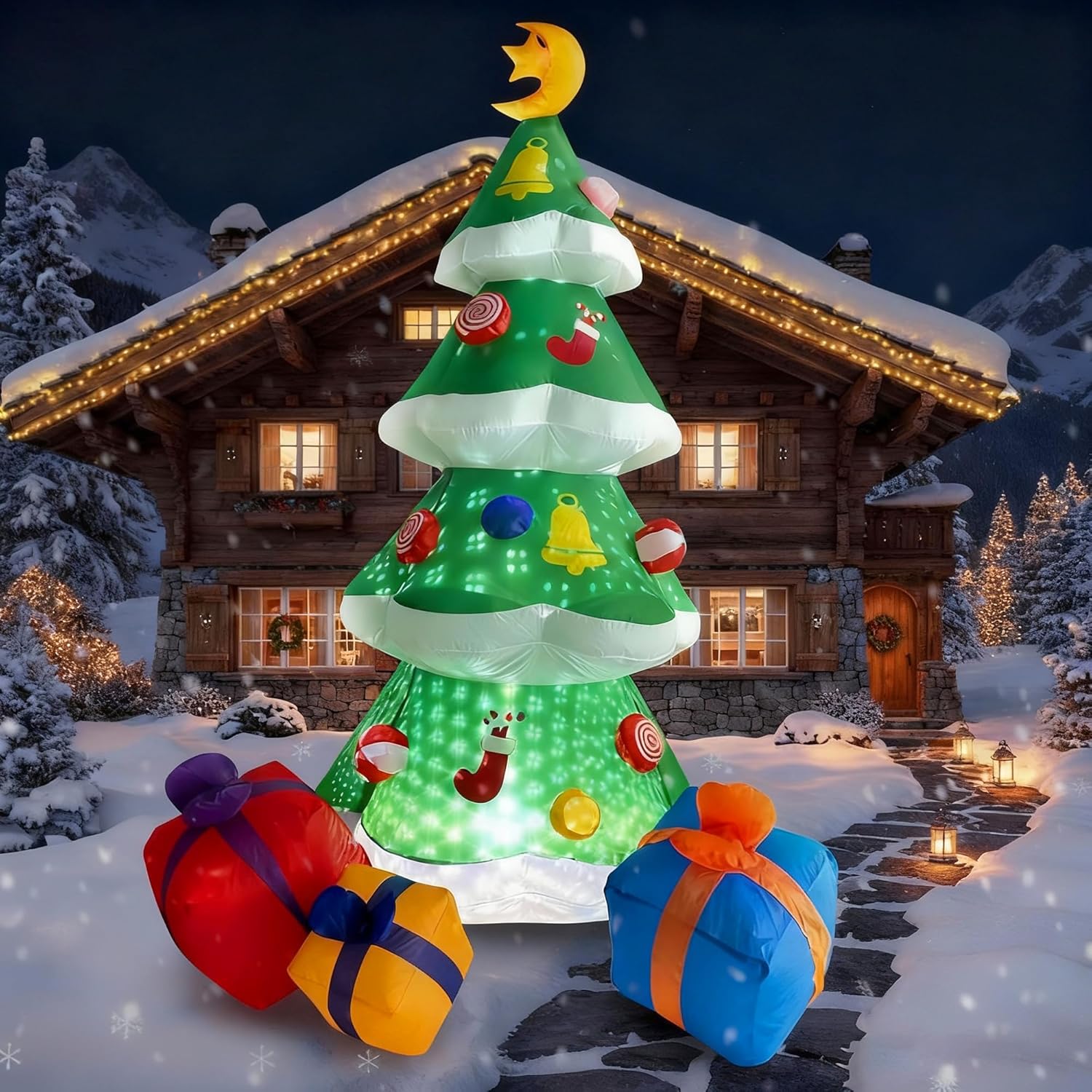 7.5 Ft Inflatables Christmas Tree Decoration, Christmas Inflatables Blow Up Yard Decoration With 3 Gift Boxes & Built-In