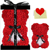Gift For Mom Women-Rose Cute Bear - Rose Adorable Teddy Artificial Bear - Best Gift For Valentines Day, Mothers Day, Anniversary, Birthdays - Clear Gift Box Included! 10 Inches Tall