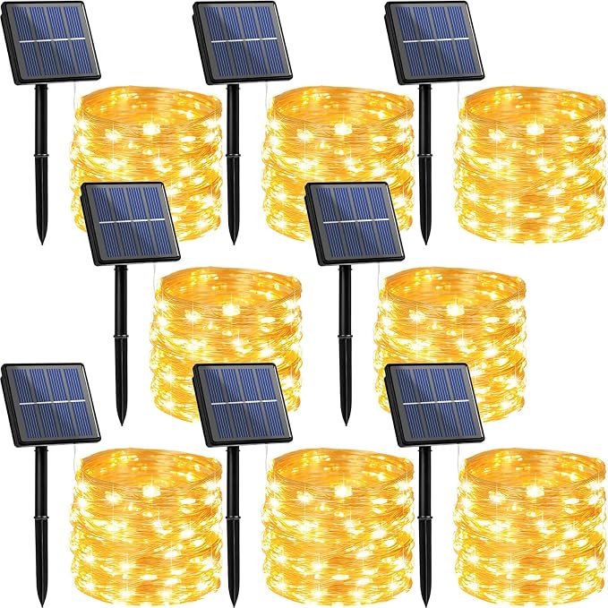 8 Pack Solar Fairy Lights Outdoor 264FT 800 LED Warm White String Lights Waterproof with 8 Modes for Garden Tree Wedding Party Decor