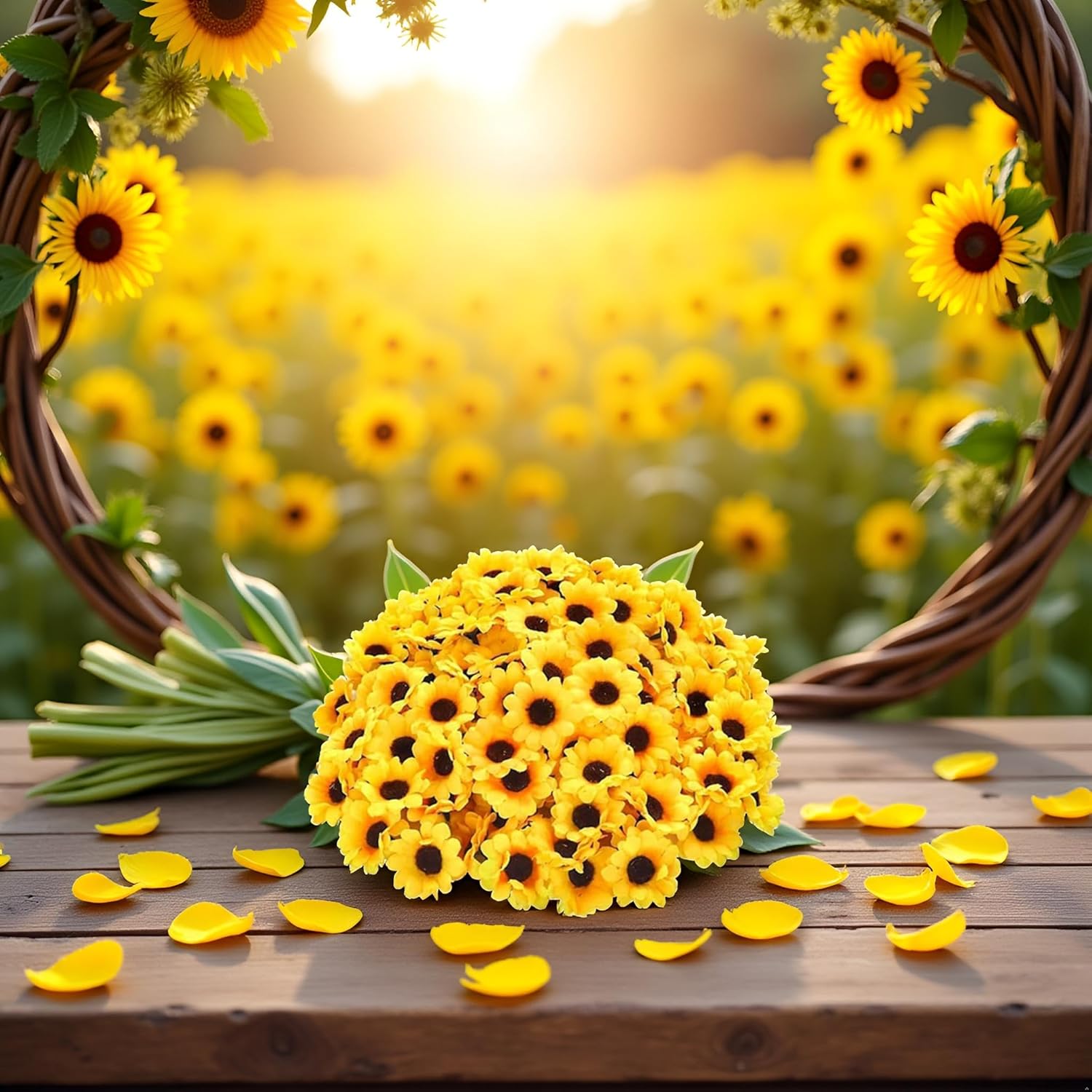100Pcs Yellow Artificial Flower Heads Mini Fake Sunflower Daisy Flowers Decorative Fabric Flowers Craft Floral Embellishments For Wedding Wreaths Arty Decorations