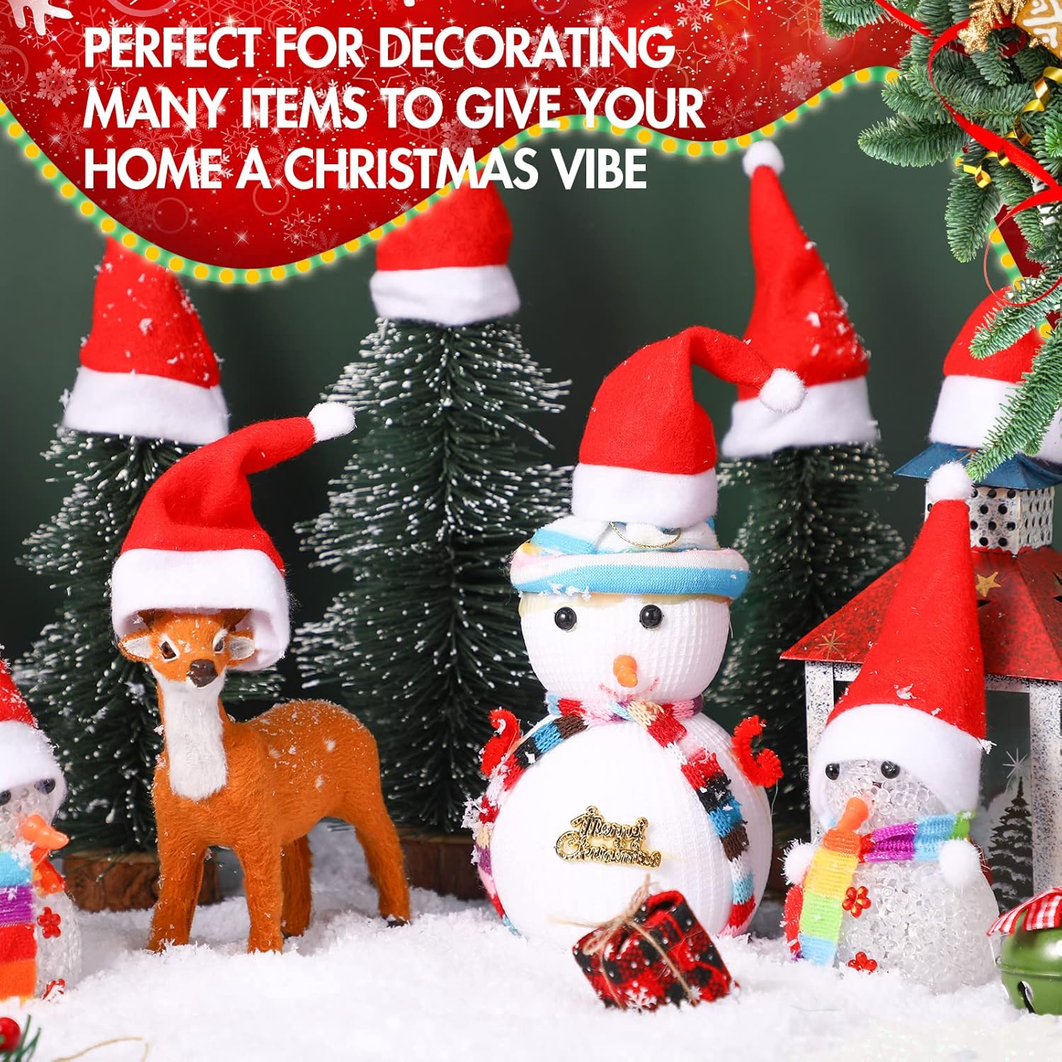 150 Pieces Mini Santa Hats For Crafts Small Santa Hats Christmas Mini Wine Bottle Holder White And Red Santa Hat Christmas Lollipops Cover Cap For Xmas Tree Party Table Doll Dinnerware Decoration