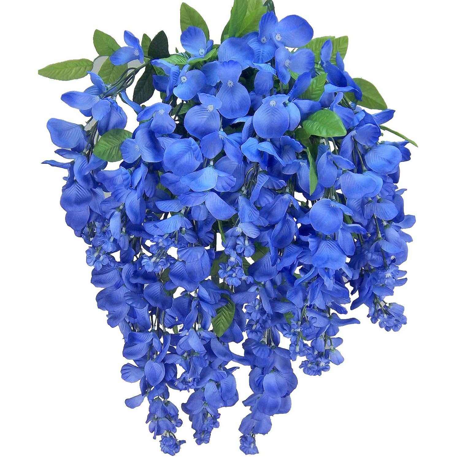 2Pcs Of 15 Stem Artificial Flowers Wisteria Hanging Plants Flowers For Outdoor, Fake Hanging Plant Baskets For Home Decor Wedding Garden Cemetery Flowers For Grave, Periwinkle