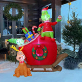 6 Ft Inflatable Christmas Decorations - Green Monster & Dog Max On Sleigh With Led Lights