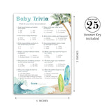 Beach Surf Theme Baby Shower Games — Baby Trivia Game — Pack Of 25, Summer Blue Ocean Surfing, Fun Baby Facts Game Shower Activity, Gender Neutral Couples Shower Co-Ed Shower G940-Trv