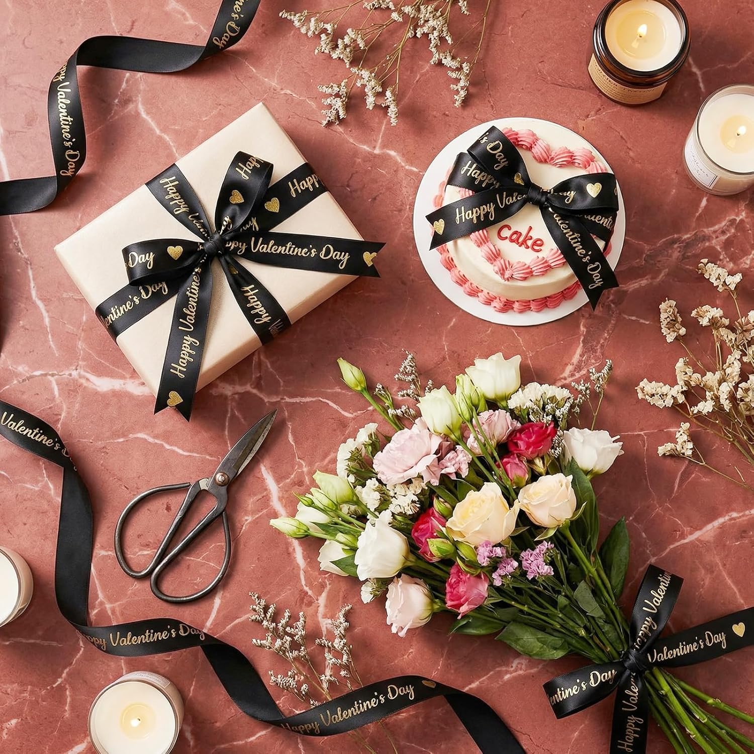 10 Yards Happy Valentine'S Day Ribbon Glitter Black Gold Heart Ribbon Craft For Hair Bow Wreath Crafts Gift Wrapping Flower Bouquet Anniversary Wedding Decor Birthday Party Supply(2 Inch)