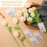 12 Sets Valentine'S Day Gifts For Teachers Bulk Daisy Knitted Flower Bouquet Crochet Daisy And Awesome Cards Employee Appreciation Gifts For Staff Coworkers Nurse (White)