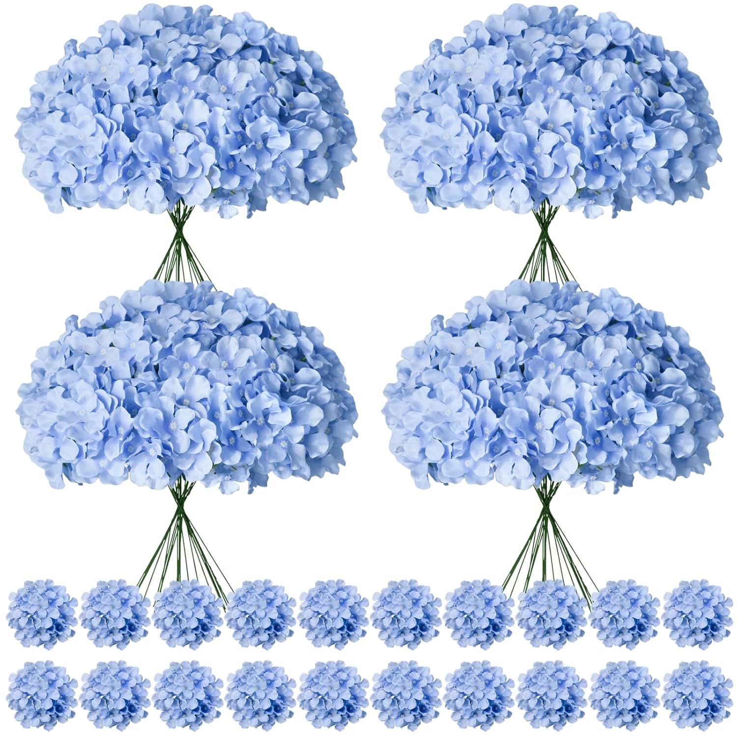 100 Pcs Faux Blue Hydrangea Artificial Flowers Bulk, Fake Silk Hydrangea Flowers Heads With Stems For Wedding Decorations Garden Party Baby Shower Porch Home Decor Table Centerpieces