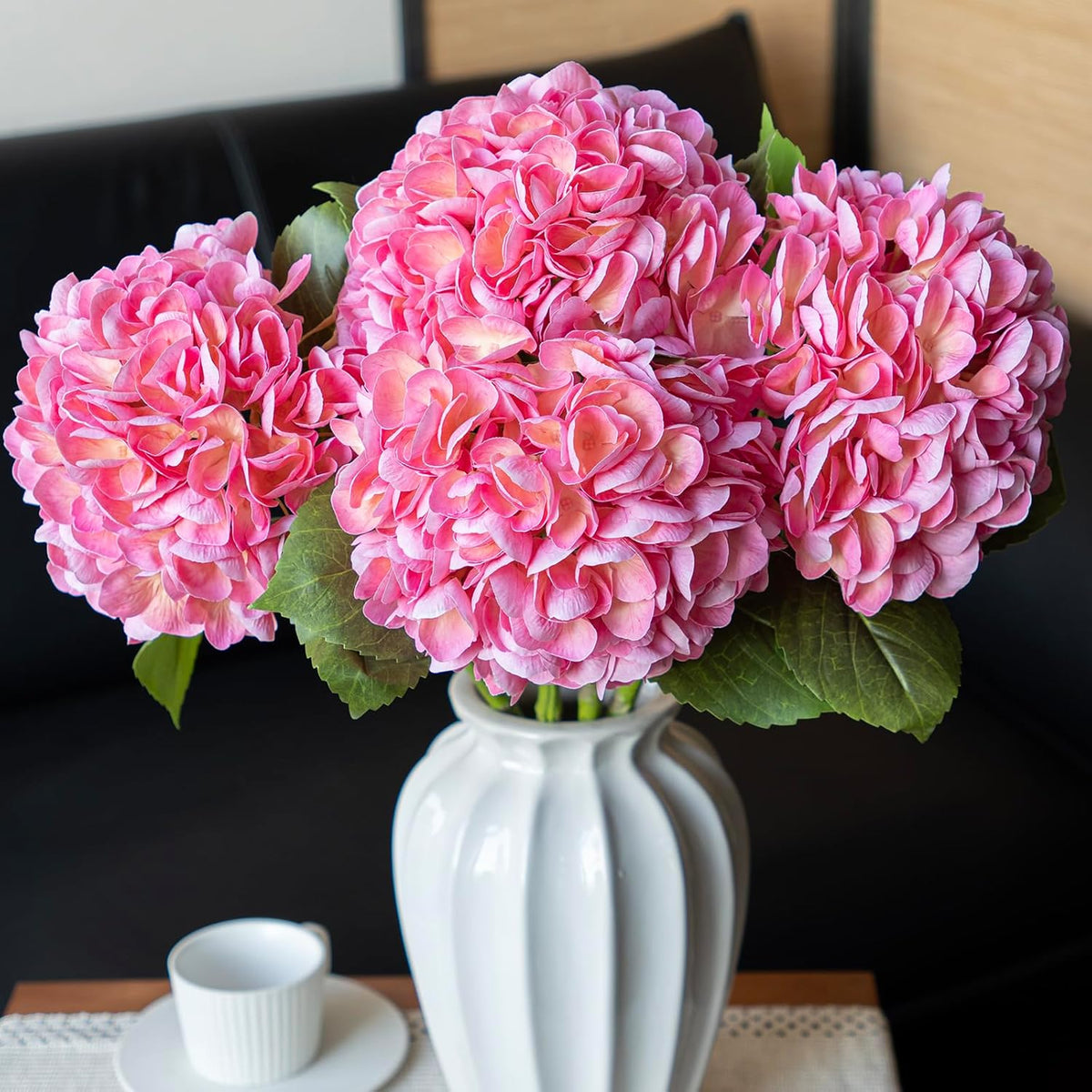 4Pcs 22.4'' Realistic Large Artificial Hydrangea Flowers With Long Stem,Pink Lifelike Latex Real Touch Flowers For Home Decor Wedding Arrangements Party Living Room Bouquets Centerpieces