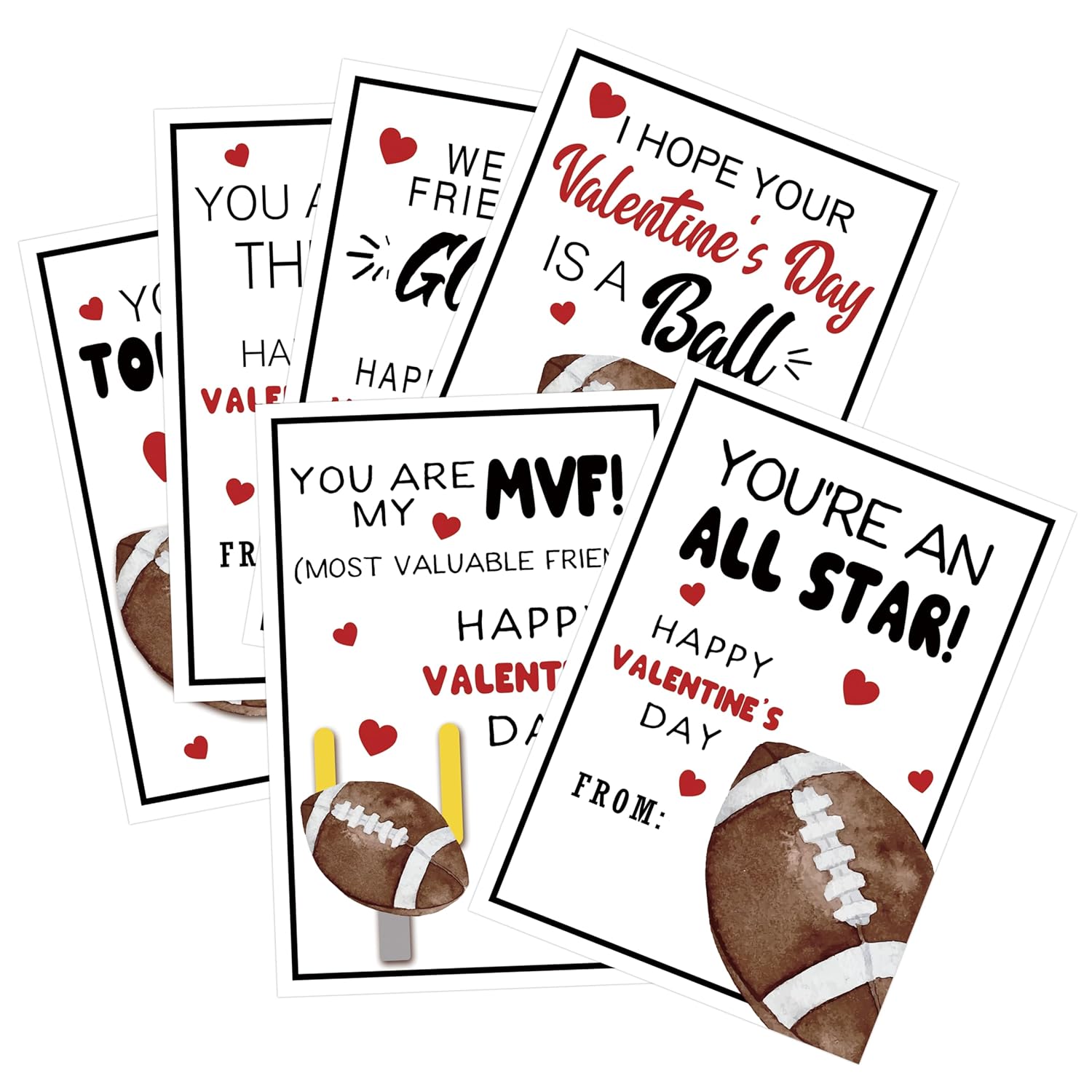 Pack Of 30 Valentines Day Cards For School, 6 Assorted Designs Of Football Valentines Exchange Cards, Valentine'S Day Party Supplies, Valentines Gifts For Boys Girls Classroom Exchange,2
