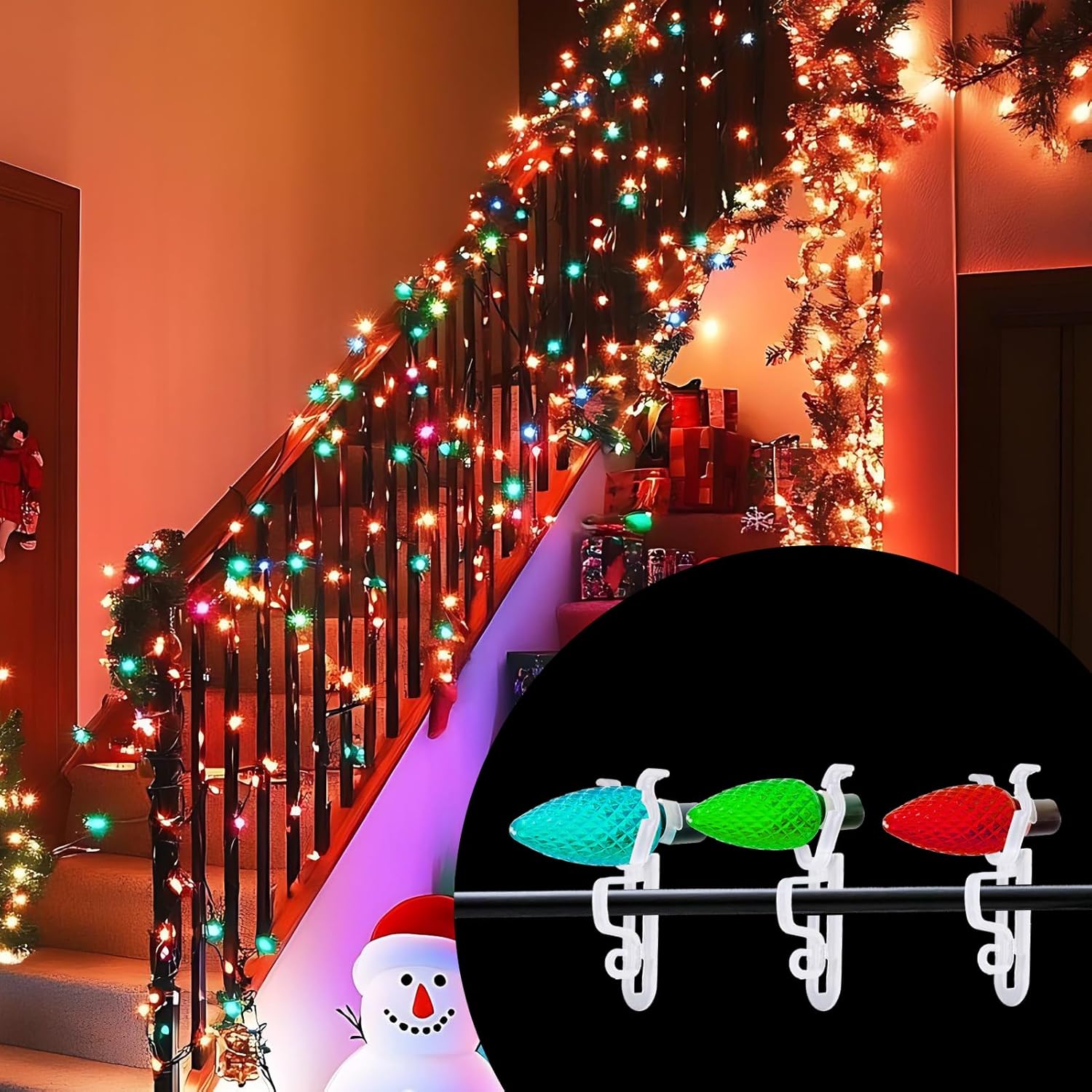 200 Pcs Roof Light Hangers For Christmas Gutters Shingles Fence Universal Clip Hooks For Hanging C7, C9 And Mini Lights Outdoor Waterproof Xmas Holiday Light Clips (Only Hangers, No Light-Bulb