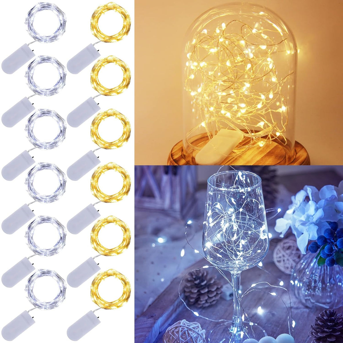 12 Pack Fairy Lights Battery Operated (Included), 7 Ft 20 Led Mini String Lights, Waterproof Silver Wire Firefly Starry
