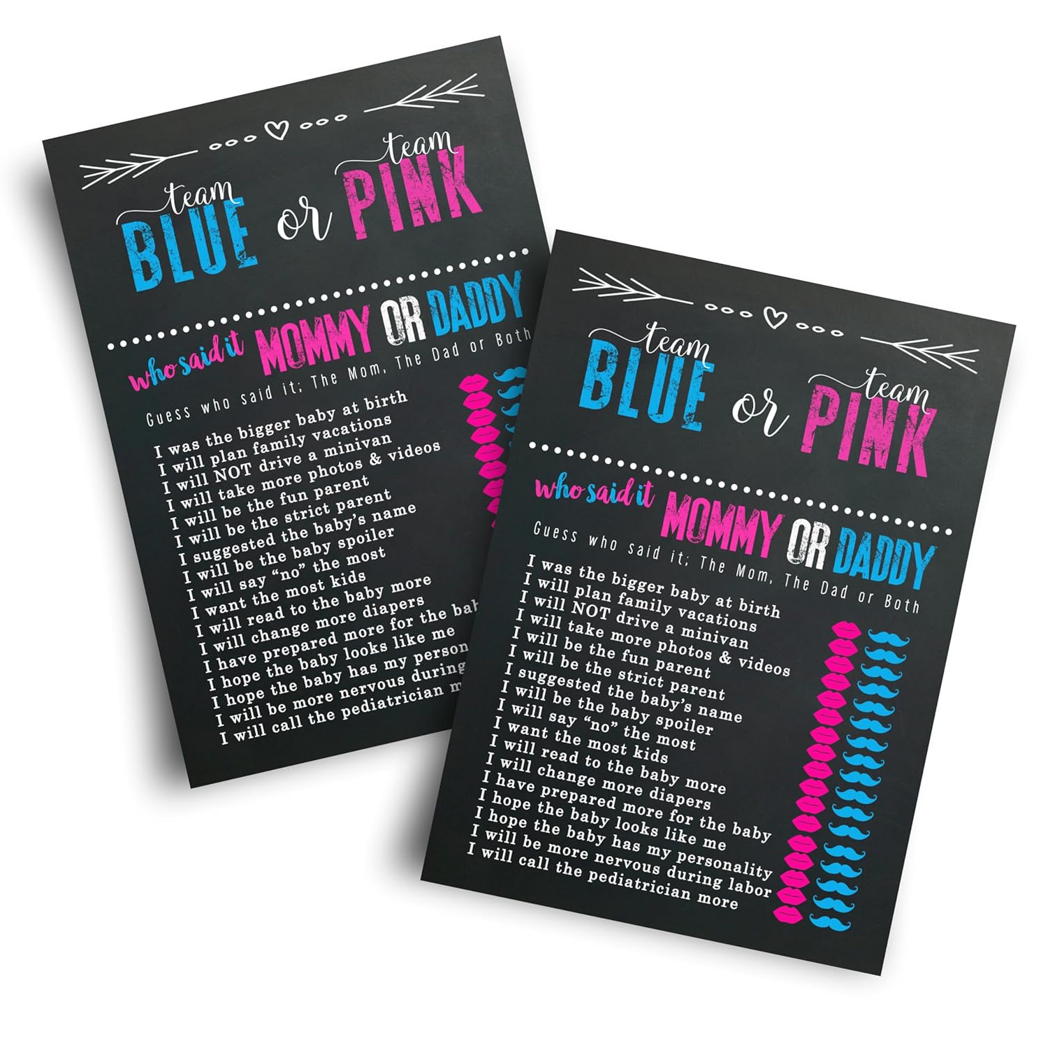 Gender Reveal Games - Guess Who Mommy Or Daddy Game Cards - 25 Pack - Fun Baby Shower Activities For Guests - Neutral Pink And Blue Theme