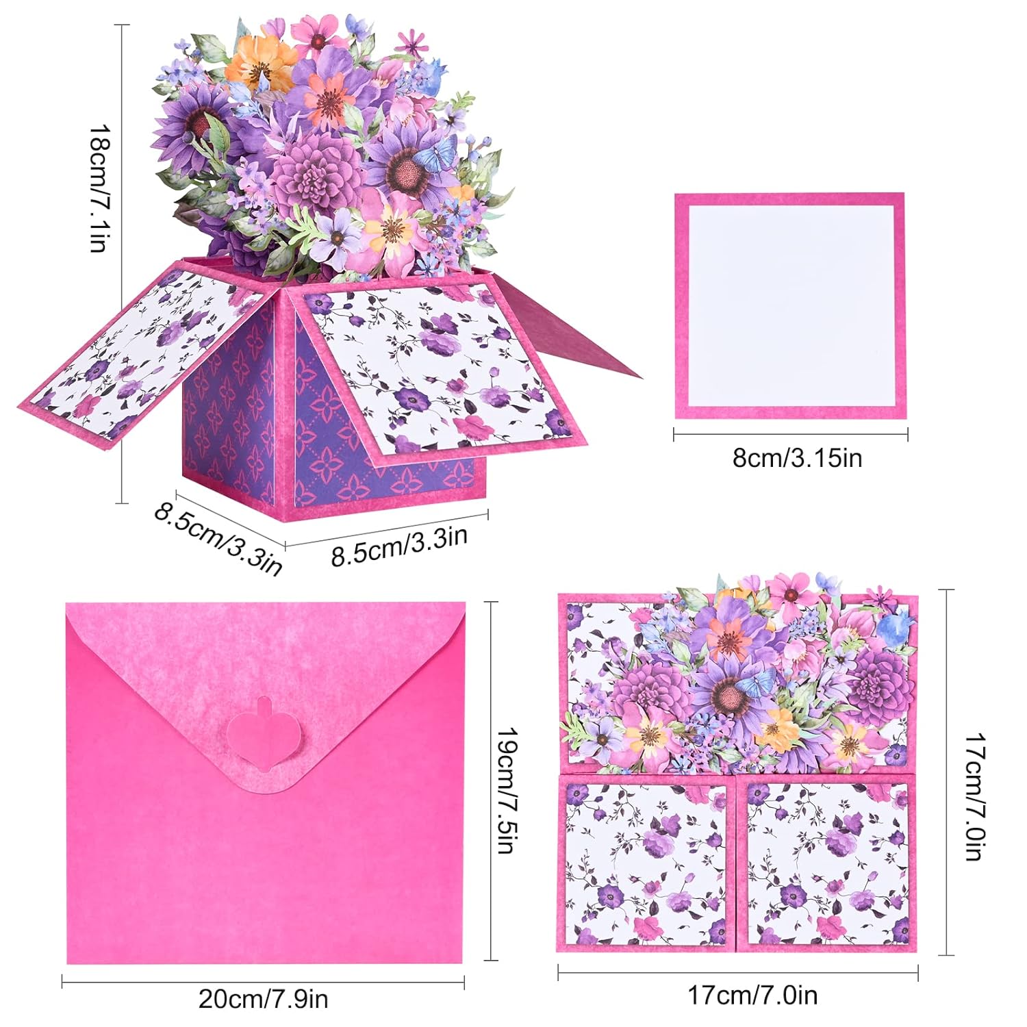 Mother'S Day Pop Up Card, Purple Flower Bouquet Birthday Card For Mom, Mother, Grandma, Women, Wife, Daughter, With Notecard & Envelope
