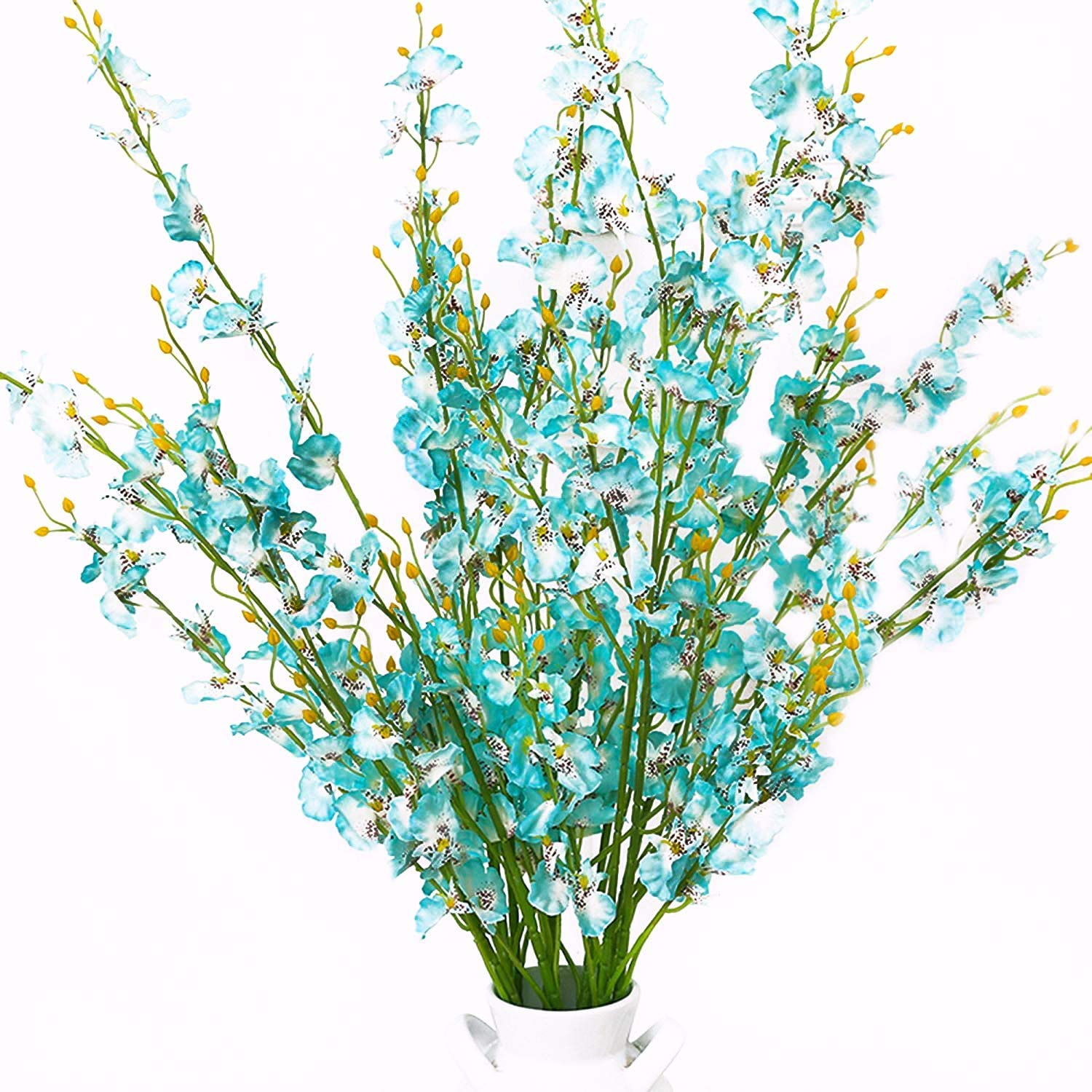 10 Pcs Dancing Lady Orchids Butterfly Artificial Flowers, 38 Inches Silk Artificial Flower Fake Flowers For Wedding And Home Decoration (Teal Blue)