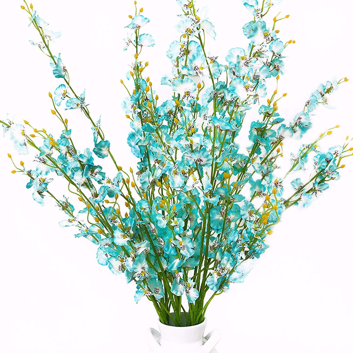 10 Pcs Dancing Lady Orchids Butterfly Artificial Flowers, 38 Inches Silk Artificial Flower Fake Flowers For Wedding And Home Decoration (Teal Blue)