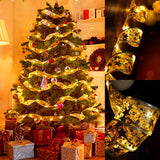 Gold Warm Ribbon Lights 32Ft 100 Led Christmas Tree Decorations Battery Powered String Lights Copper Wire Ribbon Bows Li