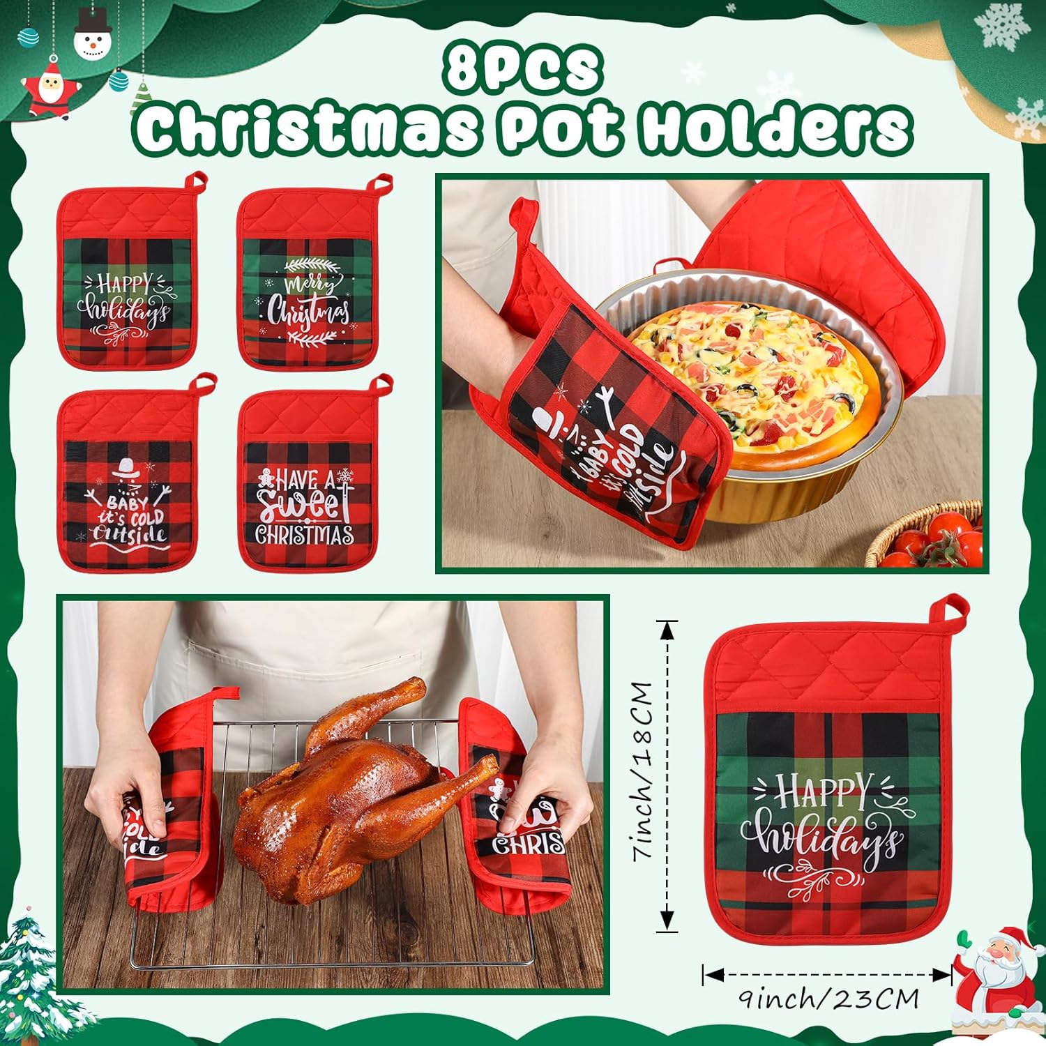 58 Pcs Christmas Kitchen Gift Set Merry Christmas Pot Holders Xmas Supplies With Spatula Whisk Card Cooking Baking Gift For Xmas Party Decor Friends Family Baking Lover Presents (Plaid)