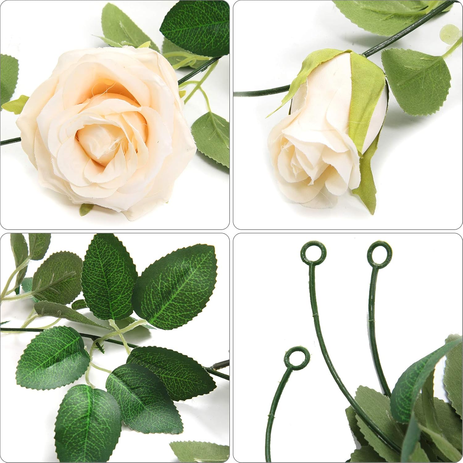 3 Pack Artificial Champagne Rose Vines Floral Garlands Total 19.5 Ft Fake Vine Silk Flower Garland For Indoor Outdoor Home Wedding Arch Garden Wall Decoration