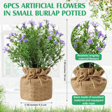 6 Pcs Artificial Flowers In Small Burlap Potted Faux Flowers Simulation False Plants Small Bonsai Creative Home Decoration Ornaments Kitchen Dining Room Fake Plants Indoor Outdoor