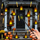 Floating Candles With Wand, 12Pcs Magic Hanging Candles, Floating Light Up Witch Hats With Flameless Candle With Wand Remote, Witch Hat 3D Bats Wall Stickers Decorations For Halloween Party