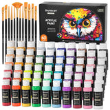 72 Pack Acrylic Paint Set, 60 Colors Acrylic Paint Including Extra White Black & 12 Brushes, 2Oz/60Ml, Rich Pigmented, Water Proof, Ideal For Artists, Beginners On Canvas Rock Wood Ceramic