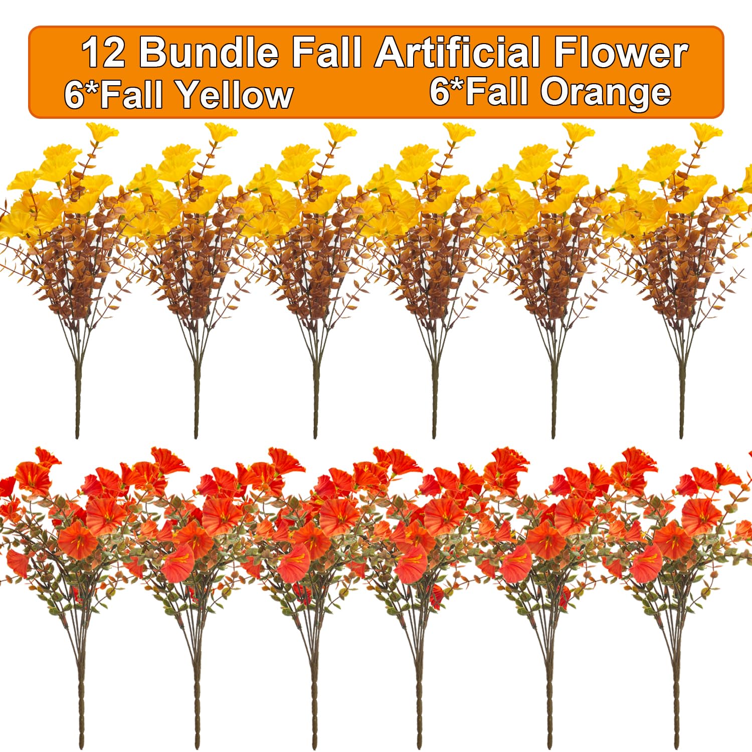 Artificial Flowers Outdoor Fall Decor - 12 Pcs Uv Resistant Fade Proof Fake Plants For Garden Porch, Thanksgiving Autumn Decorations, Waterproof For All Weather