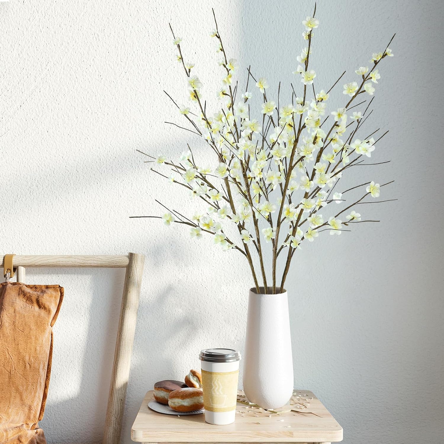 4 Pcs Cherry Blossom Branches 39” Tall Artificial Cherry Blossom Stems White Faux Cherry Blossom Flowers Arrangements For Vase Home Wedding Table Spring Decor