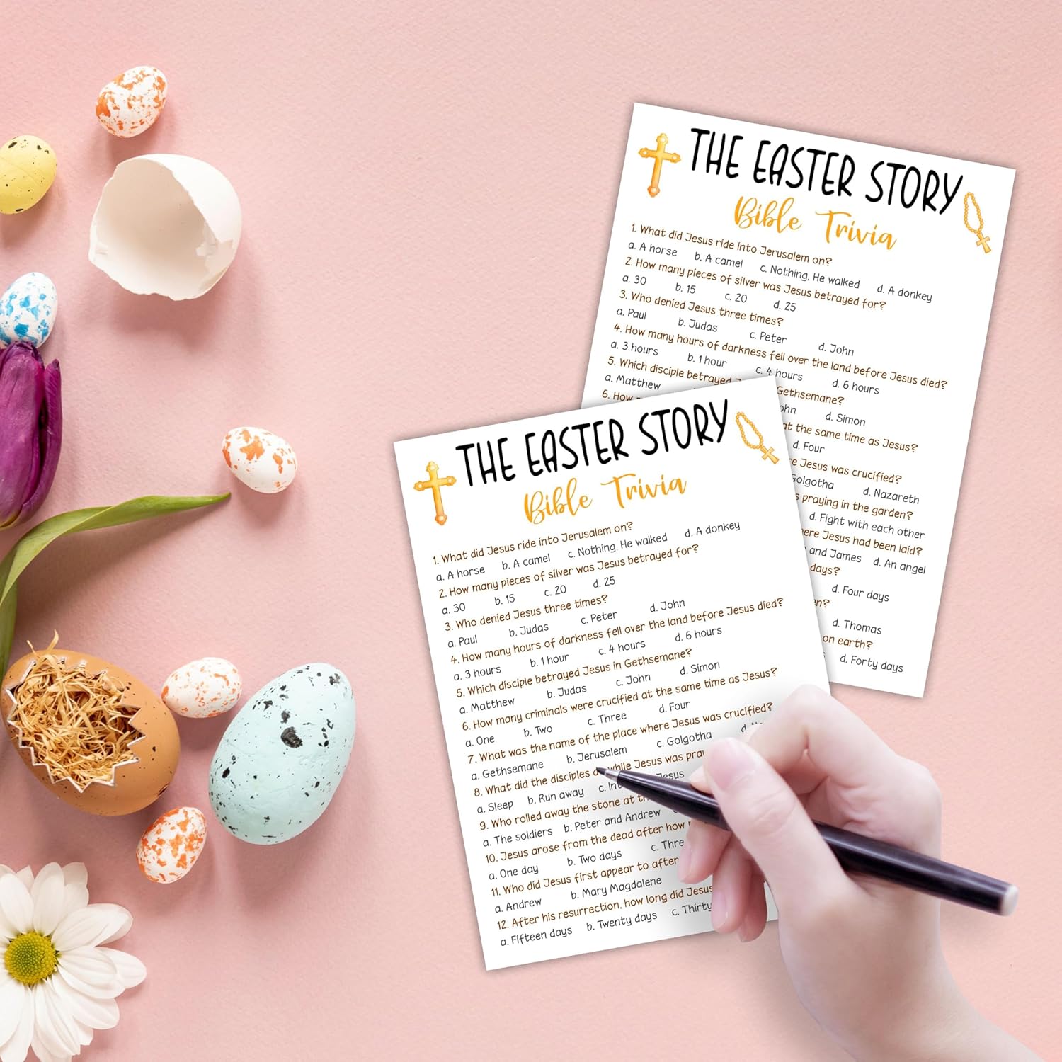 20 Pcs The Easter Story- Bible Game Cards With 1 Answer Card- Christian Party Game For Religious Activities?Adults Schoo?L Sunday Activities Church Easter Favors- Party Game & Activities- A05
