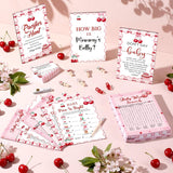 476 Pcs Cherry Baby Shower Games 6 Sets Activities Cards Pacifier Hunt Game 50 Pacifiers How Big Is Mommy'S Belly Sign 50 Guessing Cards 2 Measuring Tape Don'T Say Baby Sign 50 Clothespin