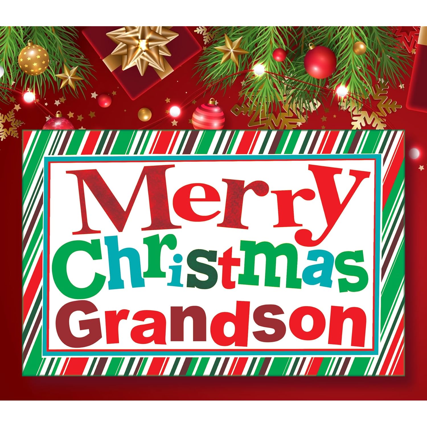 Grandson Christmas Card - Made In Chicago - Large Card Opens To 10" X 7.75" - Ultra Colorful Design - Premium Envelope Included & Shipped In Sturdy Mailer 1002