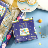 Blue Birthday Wrapping Paper Roll For Boys Men, Happy Birthday Lettering & Cake, Candle With Metallic Foil For Baby Shower Wrap, Mini Roll, 17 Inches X 16.4 Feet